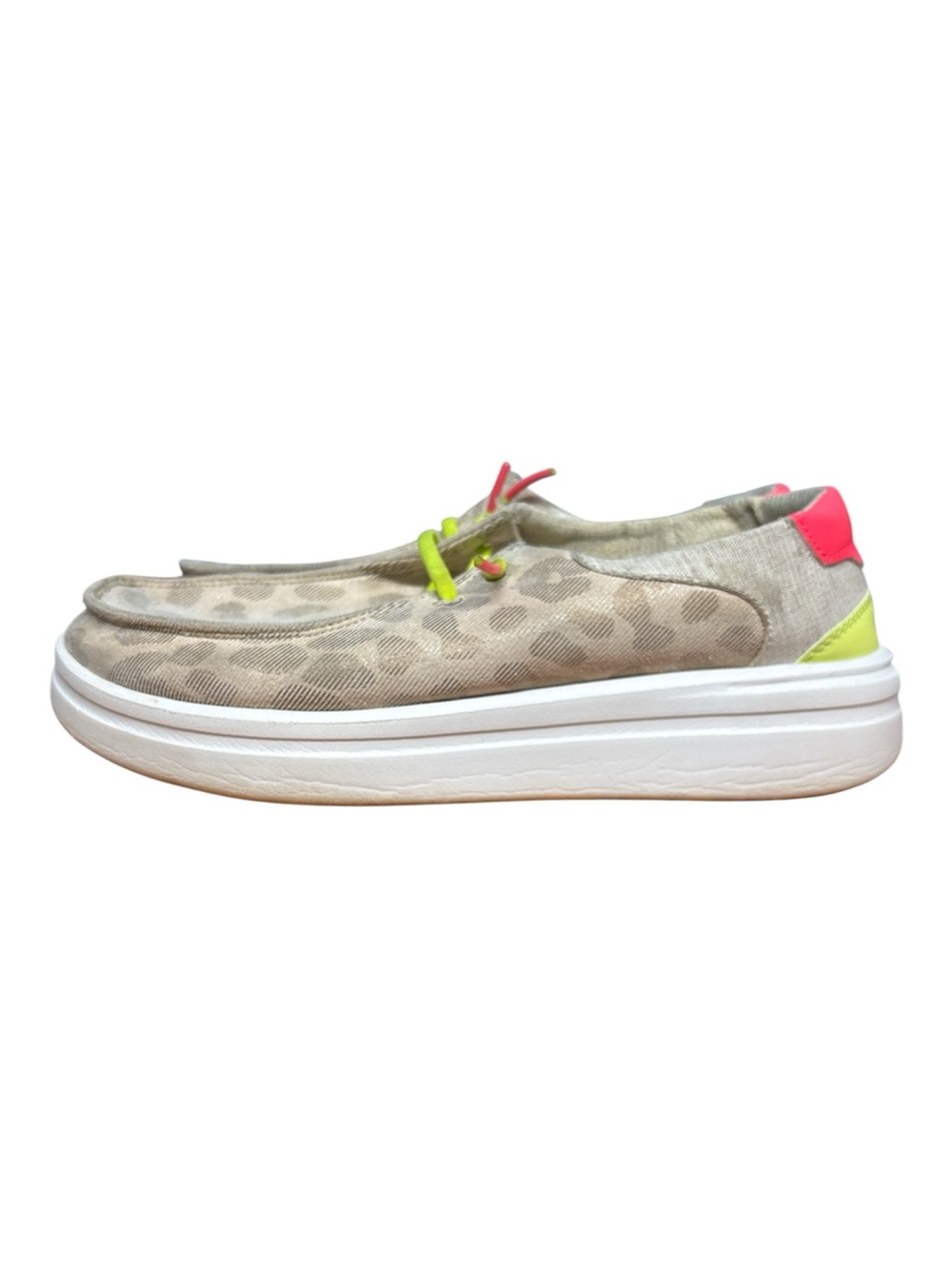 Hey Dude Womens Wendy Rise Leopard Neon Beige Size 8 Ultra Light Platform EVA - Picture 4 of 9
